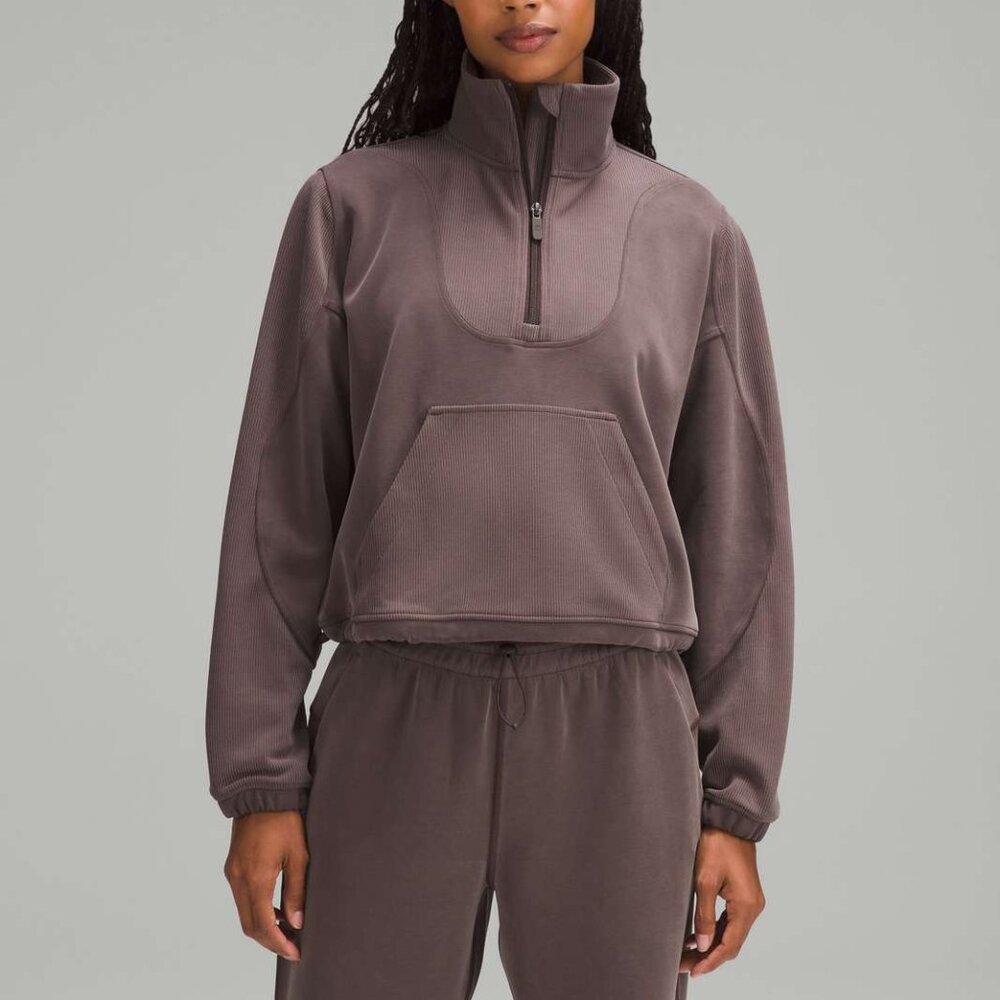 Lululemon Brushed Softstreme Ribbed Half Zip Espresso Sweater Size 2